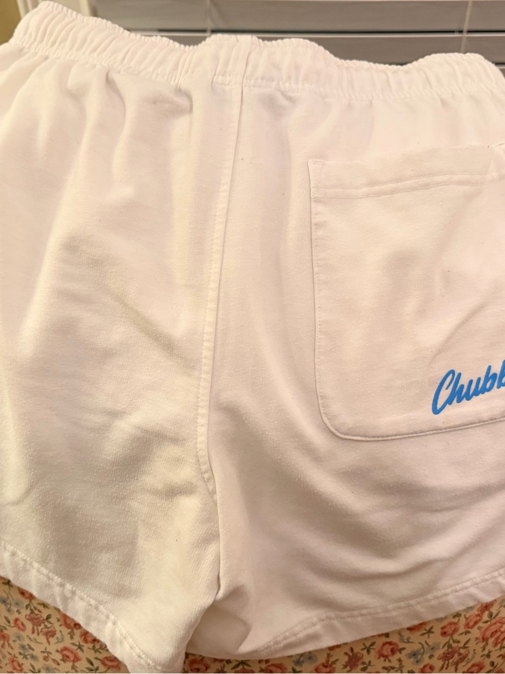 chubbies White Athletic Shorts with Blue Script